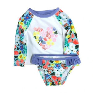 Cat & Jack Infant & Toddler Girls 2pc Blue Floral Rash Guard Swim Suit S…